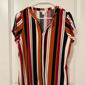 Liz Claiborne Vertical Stripe Short Sleeve Top - Rust, Magenta, Black, White